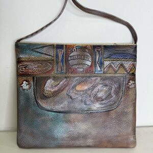 NEW Jane Yoo Leather Vintage Shoulder Bag 10x9”